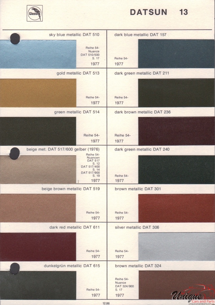 1977 Datsun Paint Charts Glasurit 3